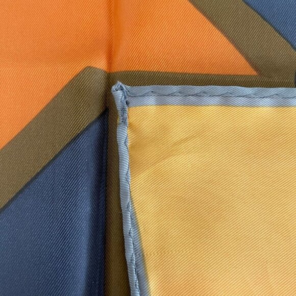 Vintage Retro Geometric Print Scarf Rolled Edges Gold, Blue, Grn, Orange Sz OS - Picture 5 of 7